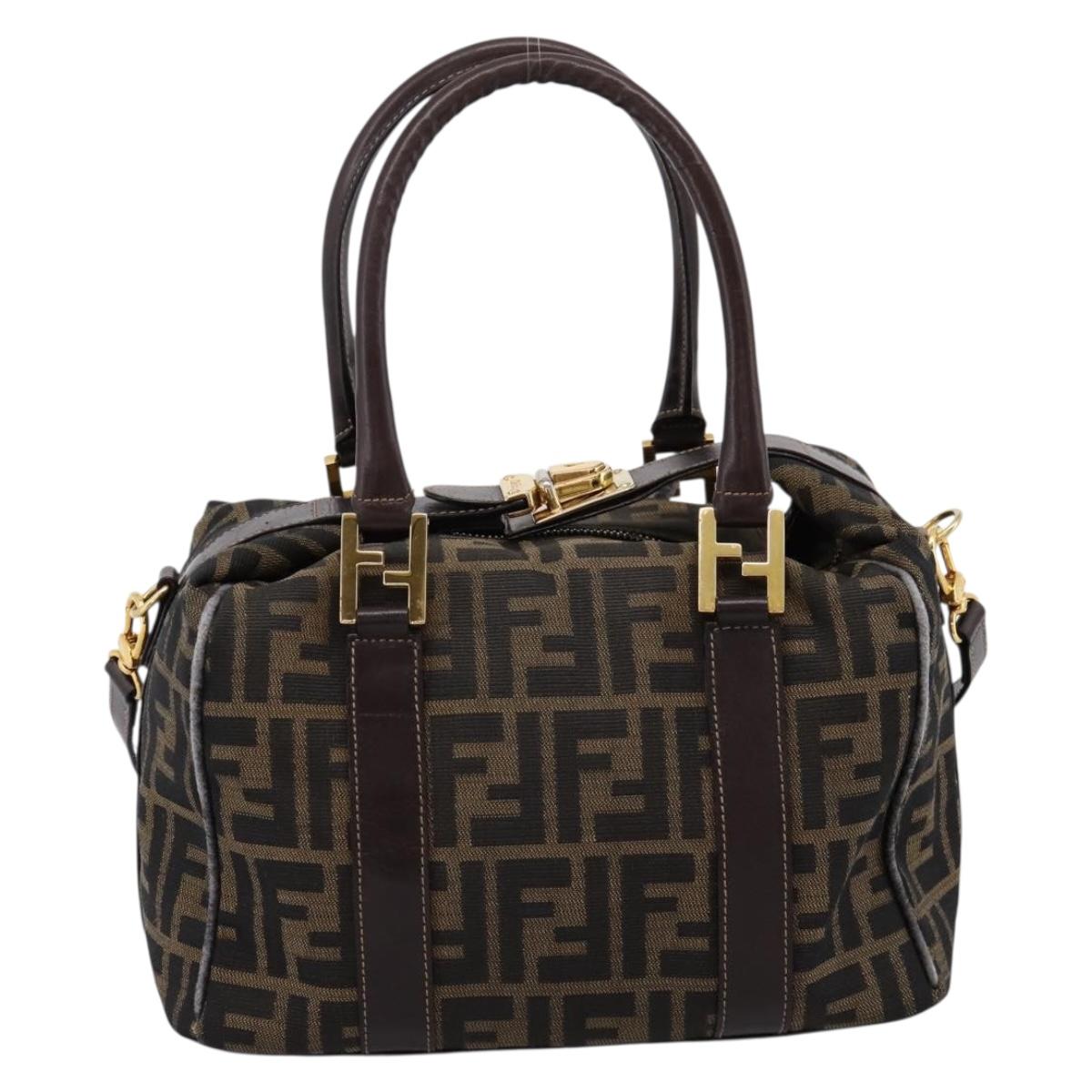 FENDI Zucca Canvas Hand Bag 2way Brown Gold Auth 202934