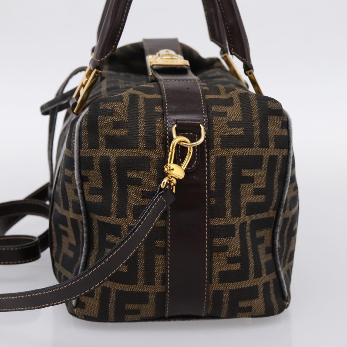 FENDI Zucca Canvas Hand Bag 2way Brown Gold Auth 202934