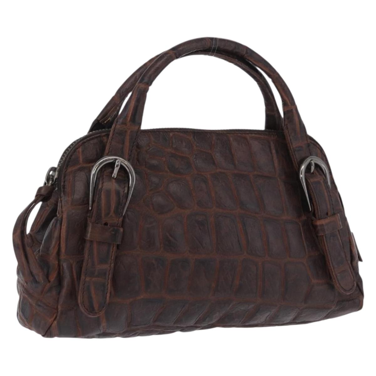 Miu Miu Hand Bag Leather Croco Embossed Brown Auth 202935V