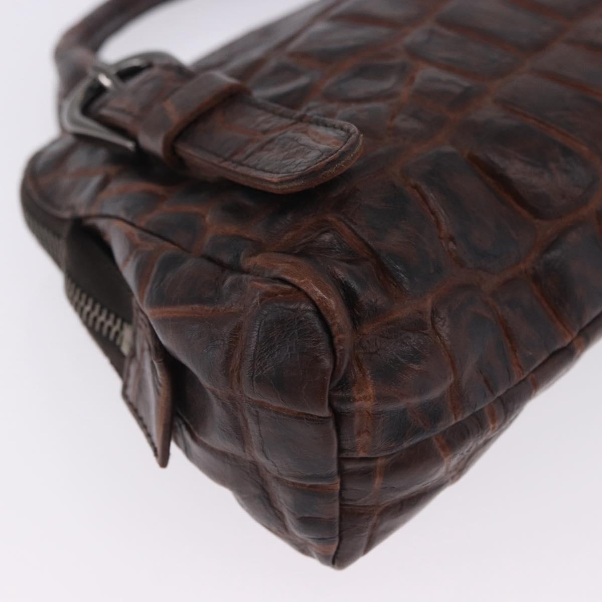 Miu Miu Hand Bag Leather Croco Embossed Brown Auth 202935V
