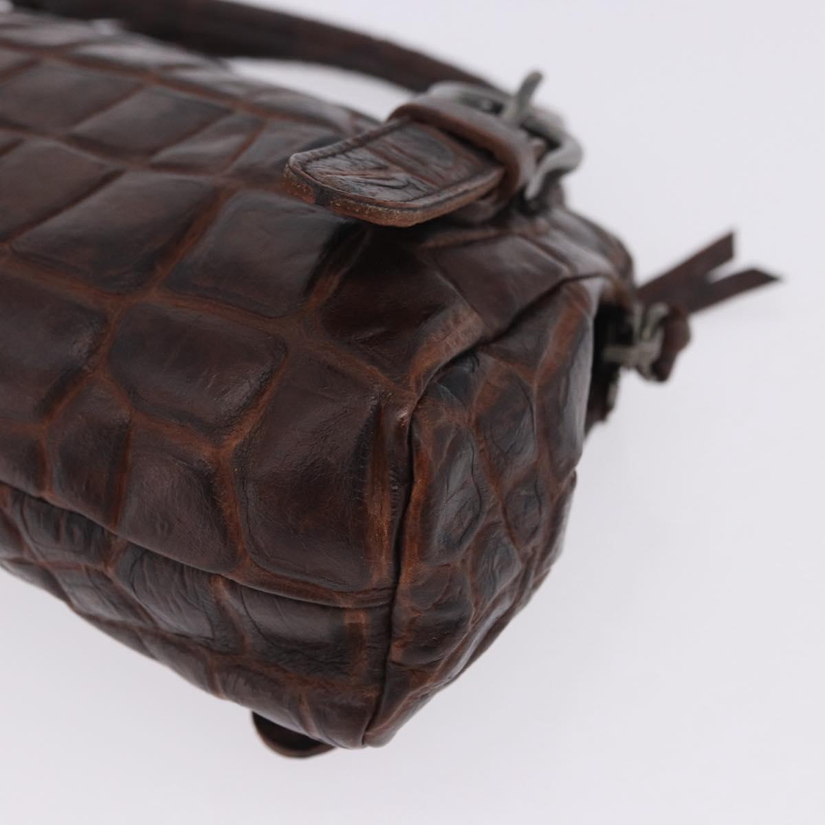 Miu Miu Hand Bag Leather Croco Embossed Brown Auth 202935V