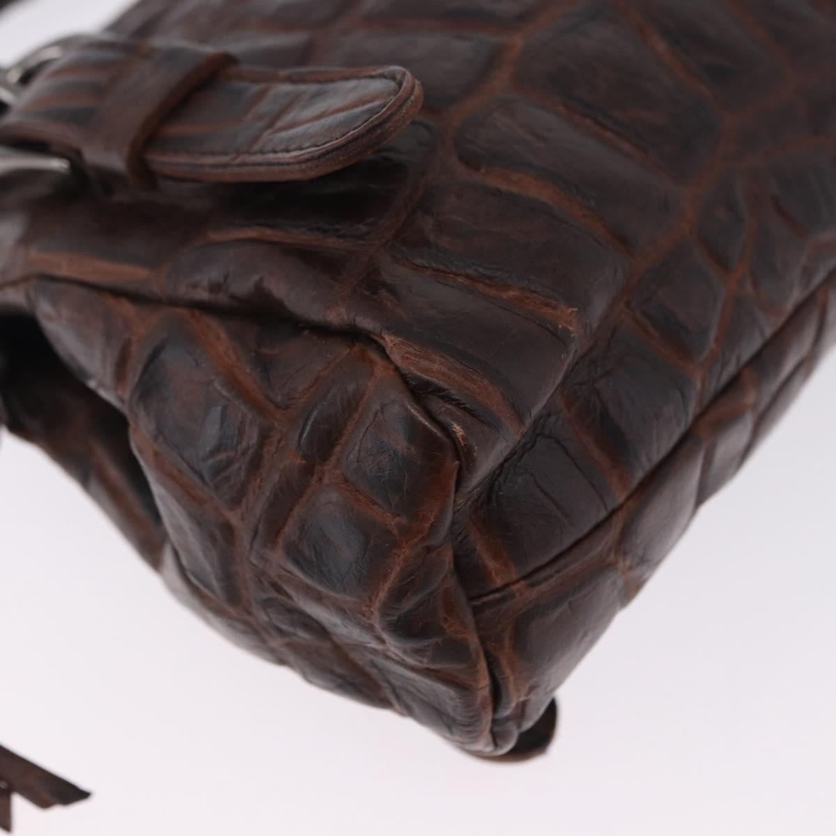 Miu Miu Hand Bag Leather Croco Embossed Brown Auth 202935V
