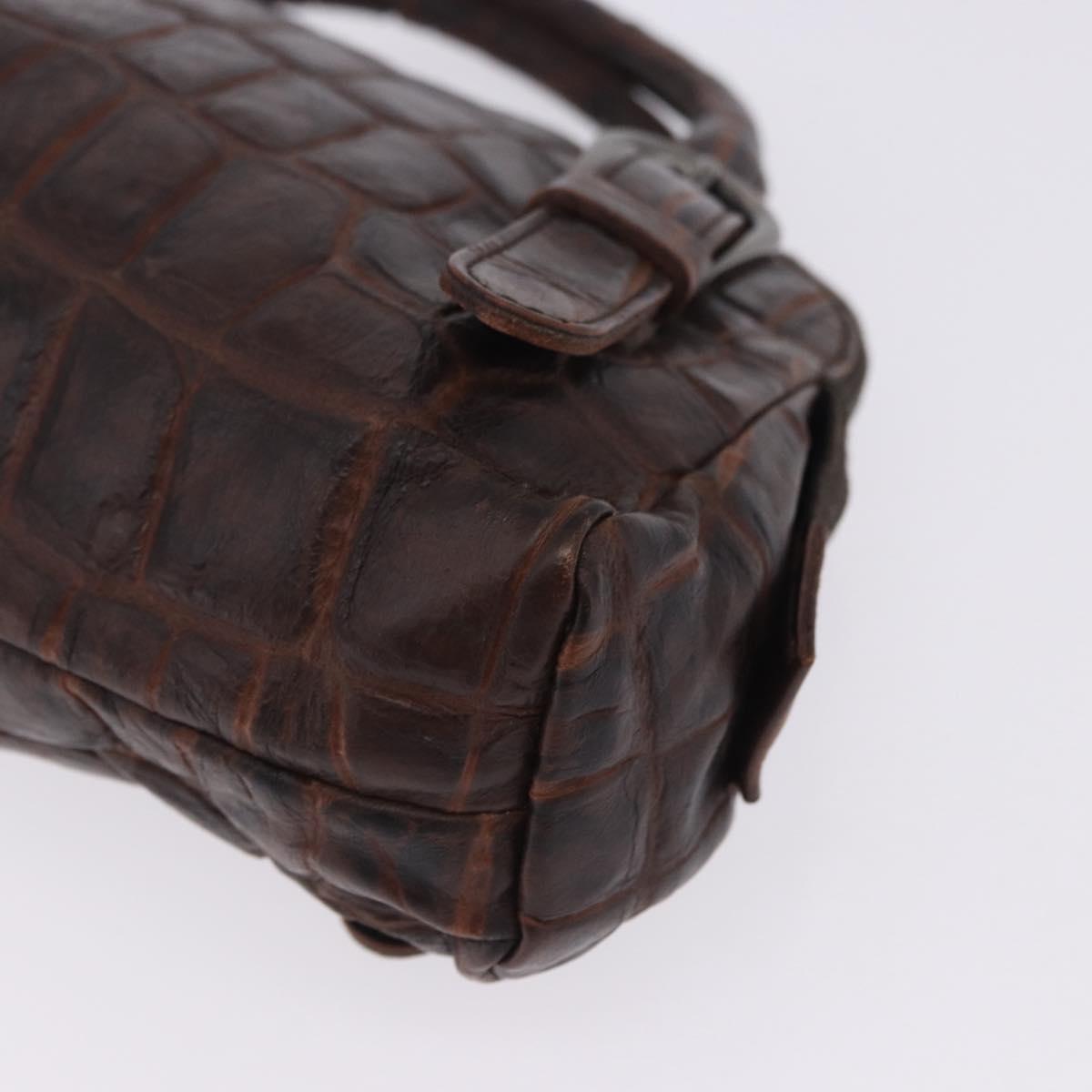 Miu Miu Hand Bag Leather Croco Embossed Brown Auth 202935V