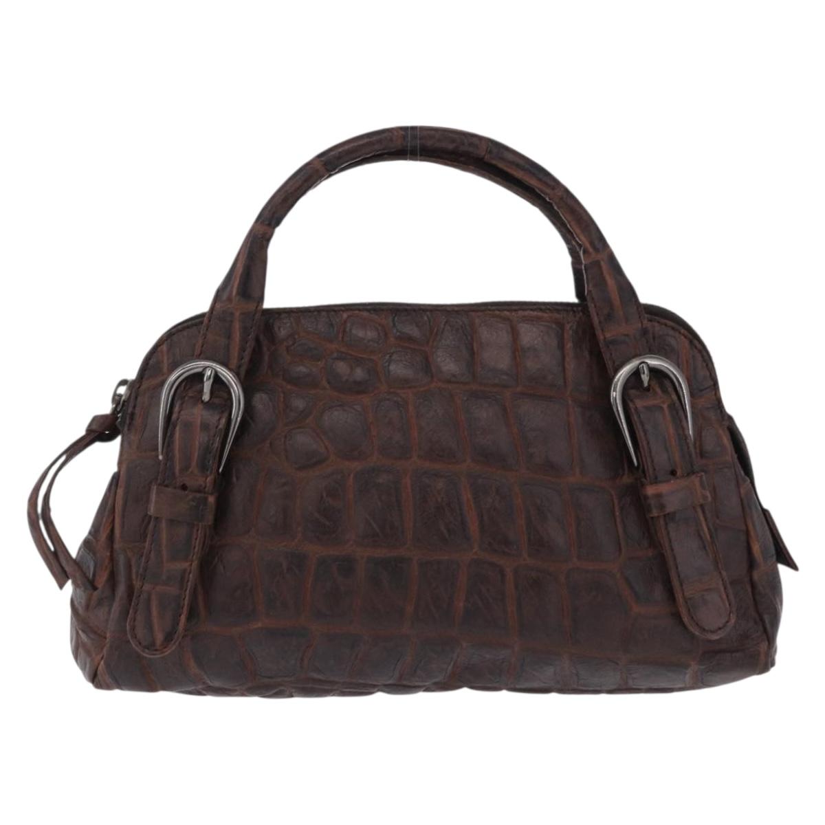 Miu Miu Hand Bag Leather Croco Embossed Brown Auth 202935V
