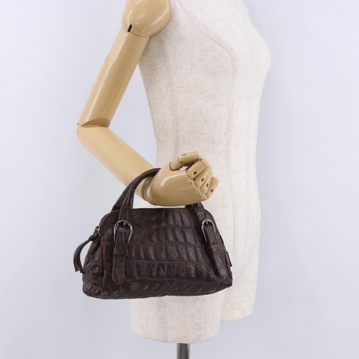 Miu Miu Hand Bag Leather Croco Embossed Brown Auth 202935V