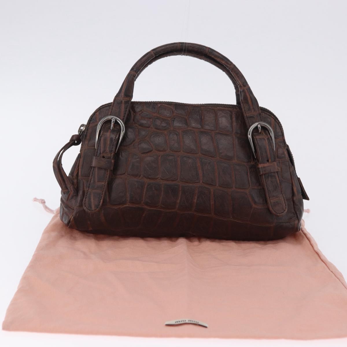 Miu Miu Hand Bag Leather Croco Embossed Brown Auth 202935V