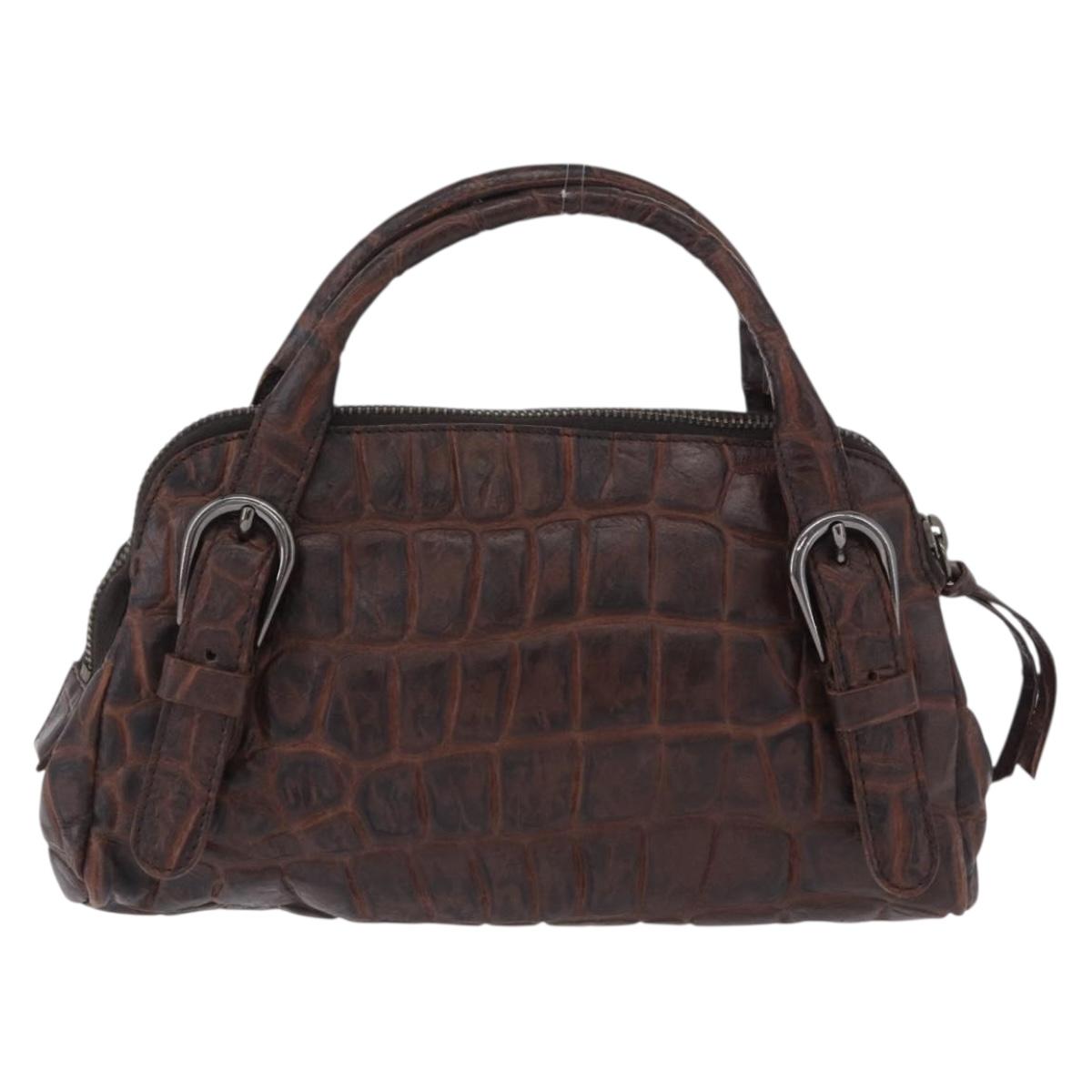 Miu Miu Hand Bag Leather Croco Embossed Brown Auth 202935V