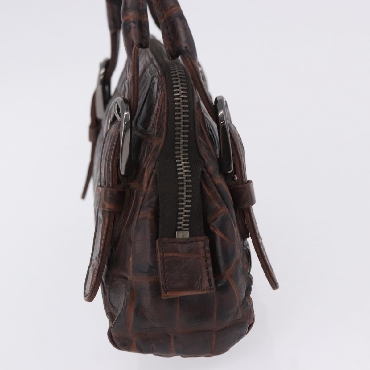 Miu Miu Hand Bag Leather Croco Embossed Brown Auth 202935V