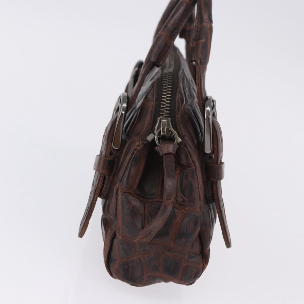Miu Miu Hand Bag Leather Croco Embossed Brown Auth 202935V