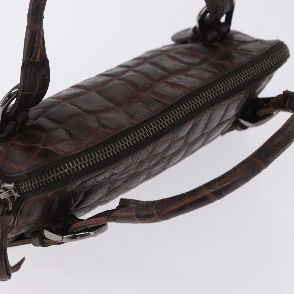 Miu Miu Hand Bag Leather Croco Embossed Brown Auth 202935V