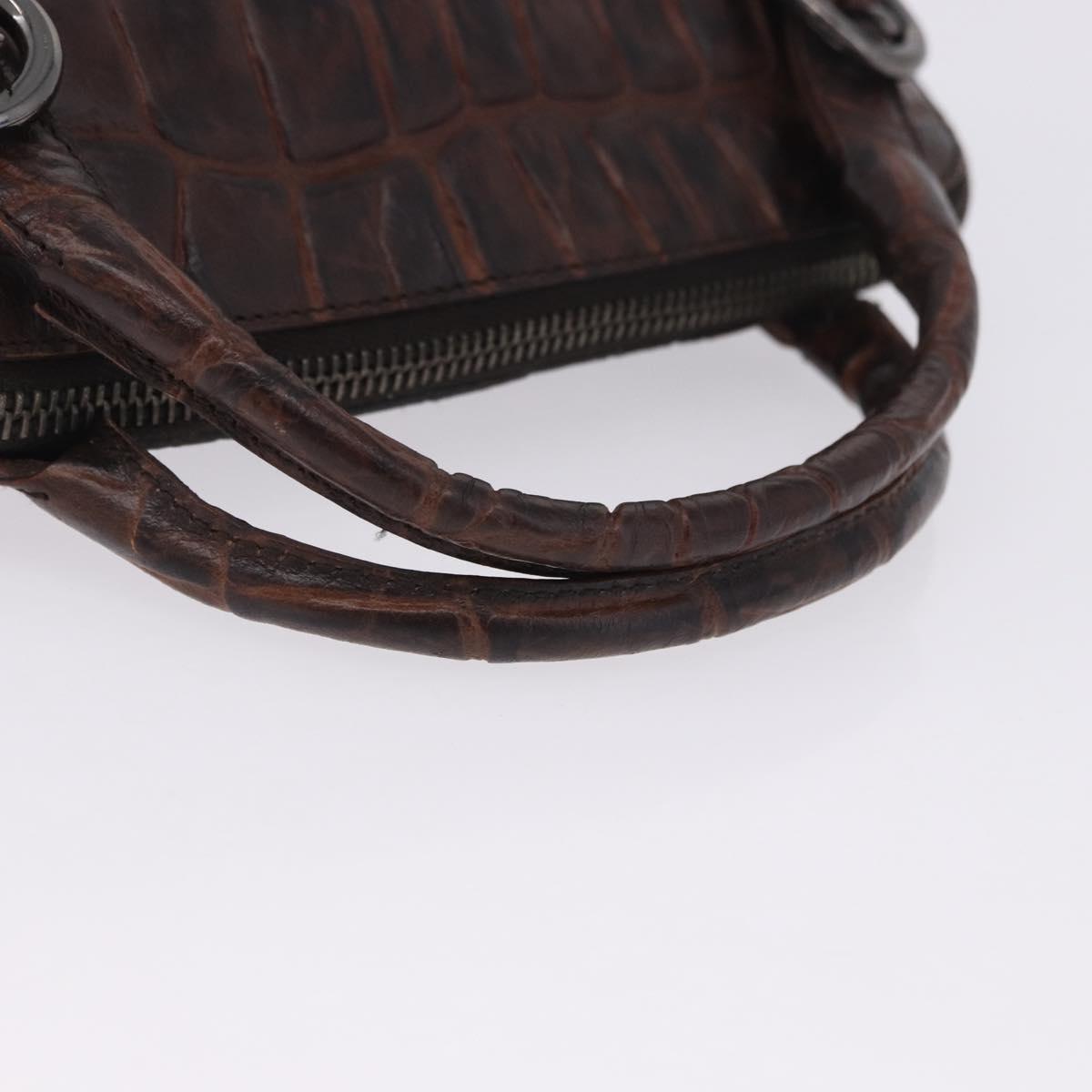 Miu Miu Hand Bag Leather Croco Embossed Brown Auth 202935V