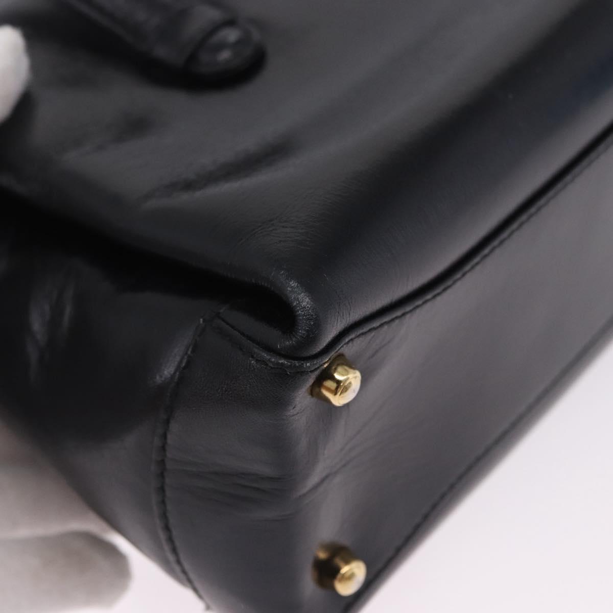 GUCCI Hand Bag Leather Outlet Black Gold 000 1448 0539 Auth 202950V