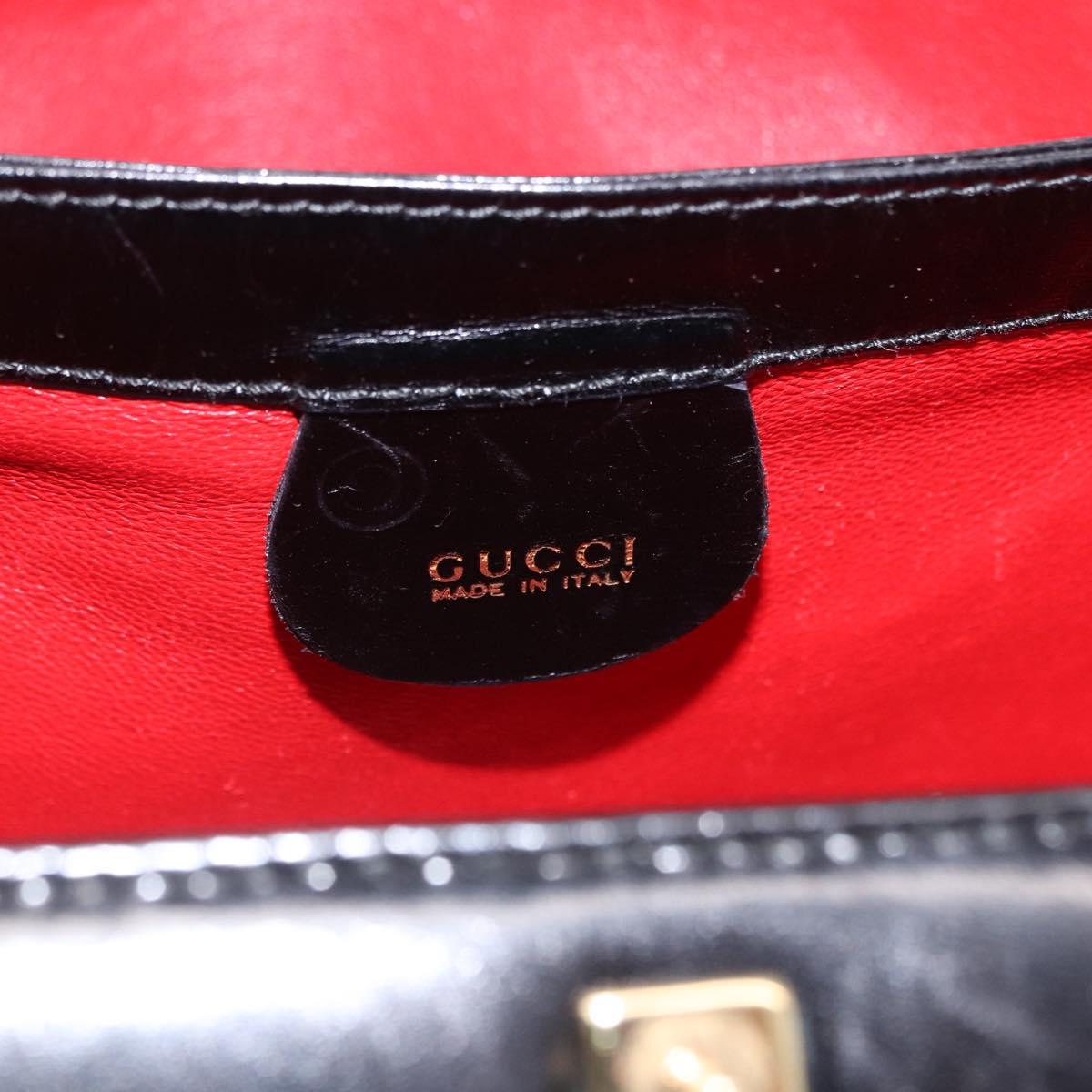 GUCCI Hand Bag Leather Outlet Black Gold 000 1448 0539 Auth 202950V