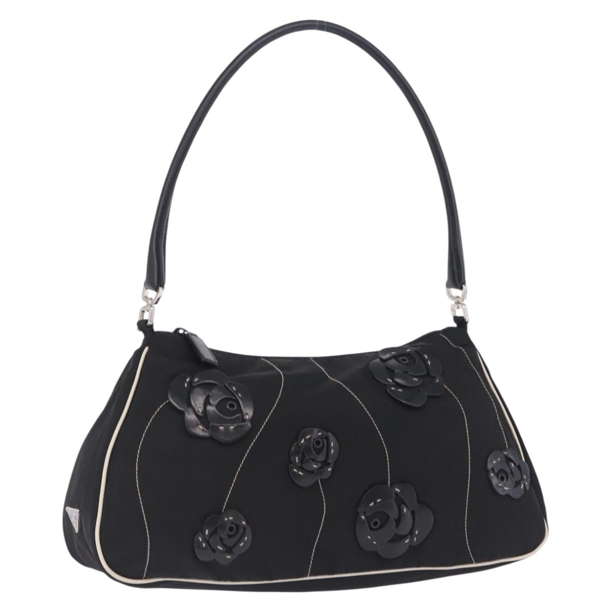 PRADA Shoulder Bag Nylon Black Silver Auth 202952V