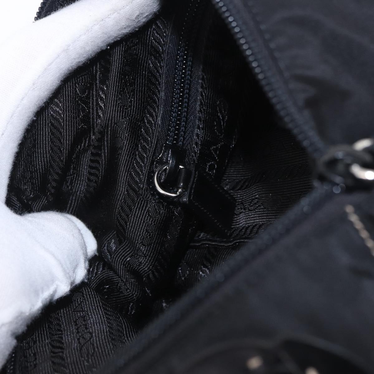 PRADA Shoulder Bag Nylon Black Silver Auth 202952V