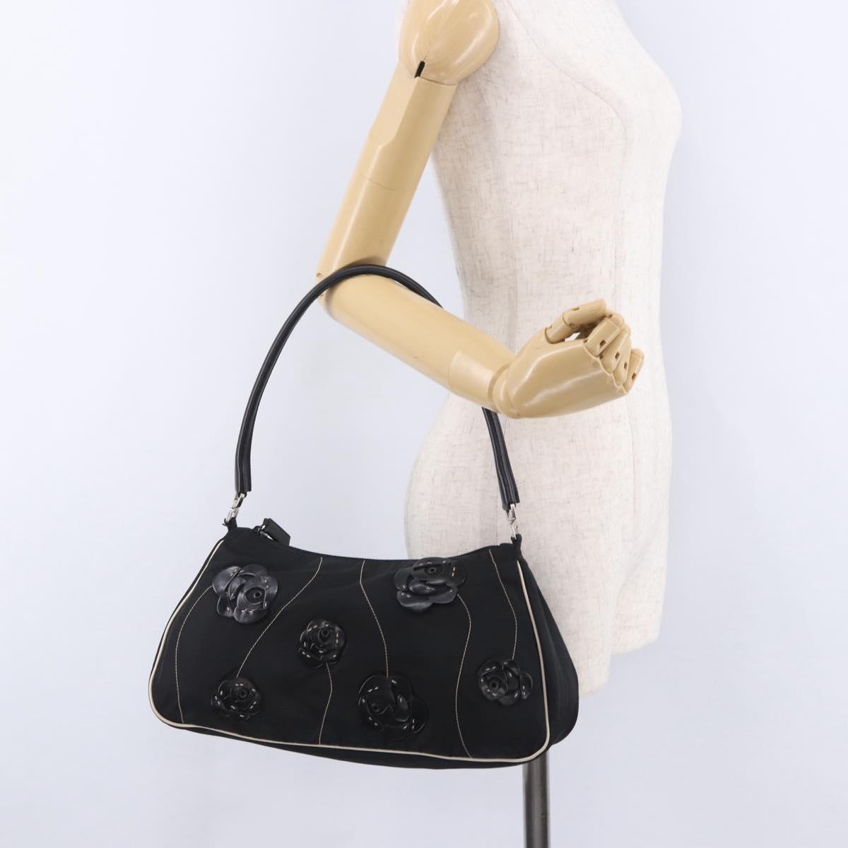 PRADA Shoulder Bag Nylon Black Silver Auth 202952V