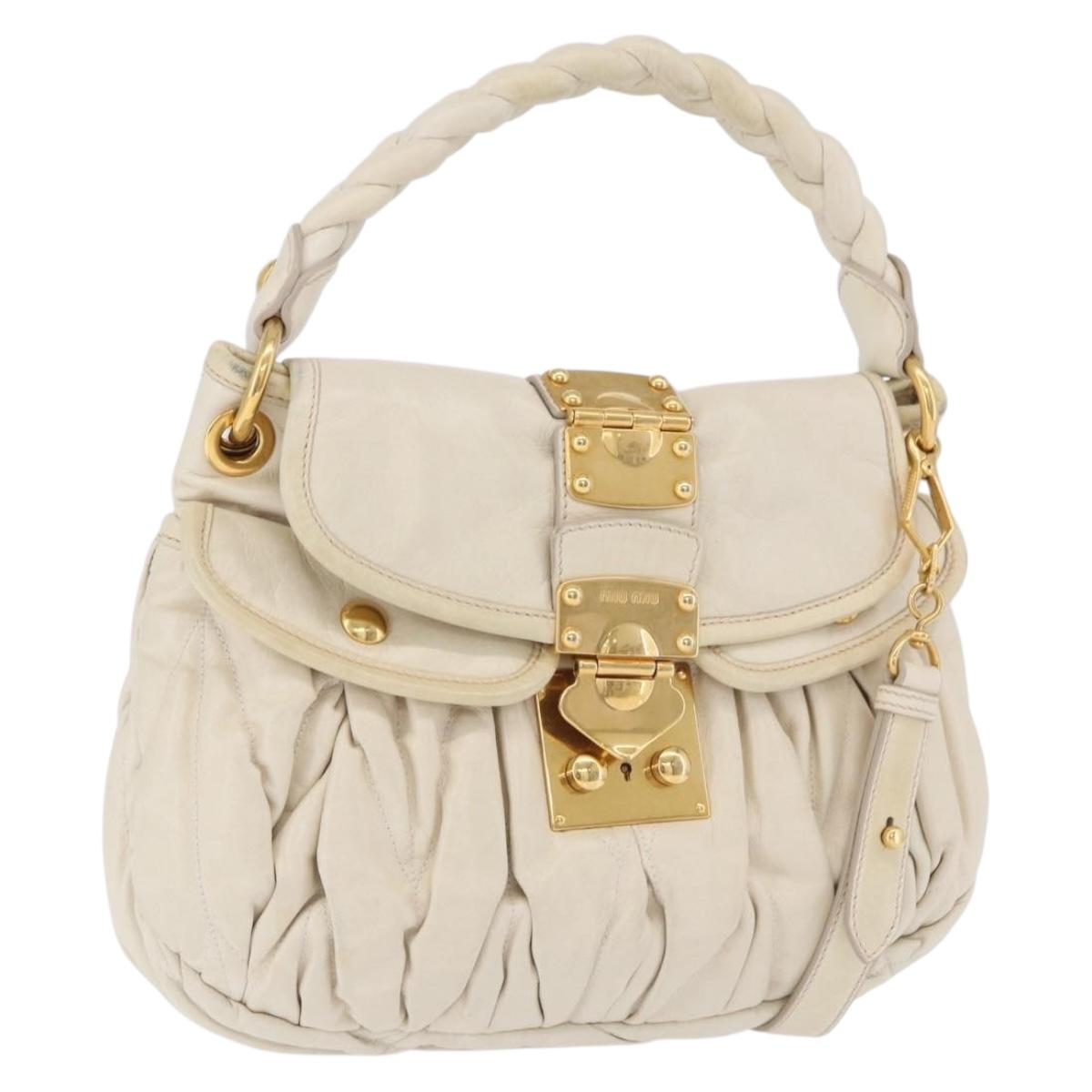 Miu Miu Matelasse Shoulder Bag Leather 2way White Gold Auth 202953V