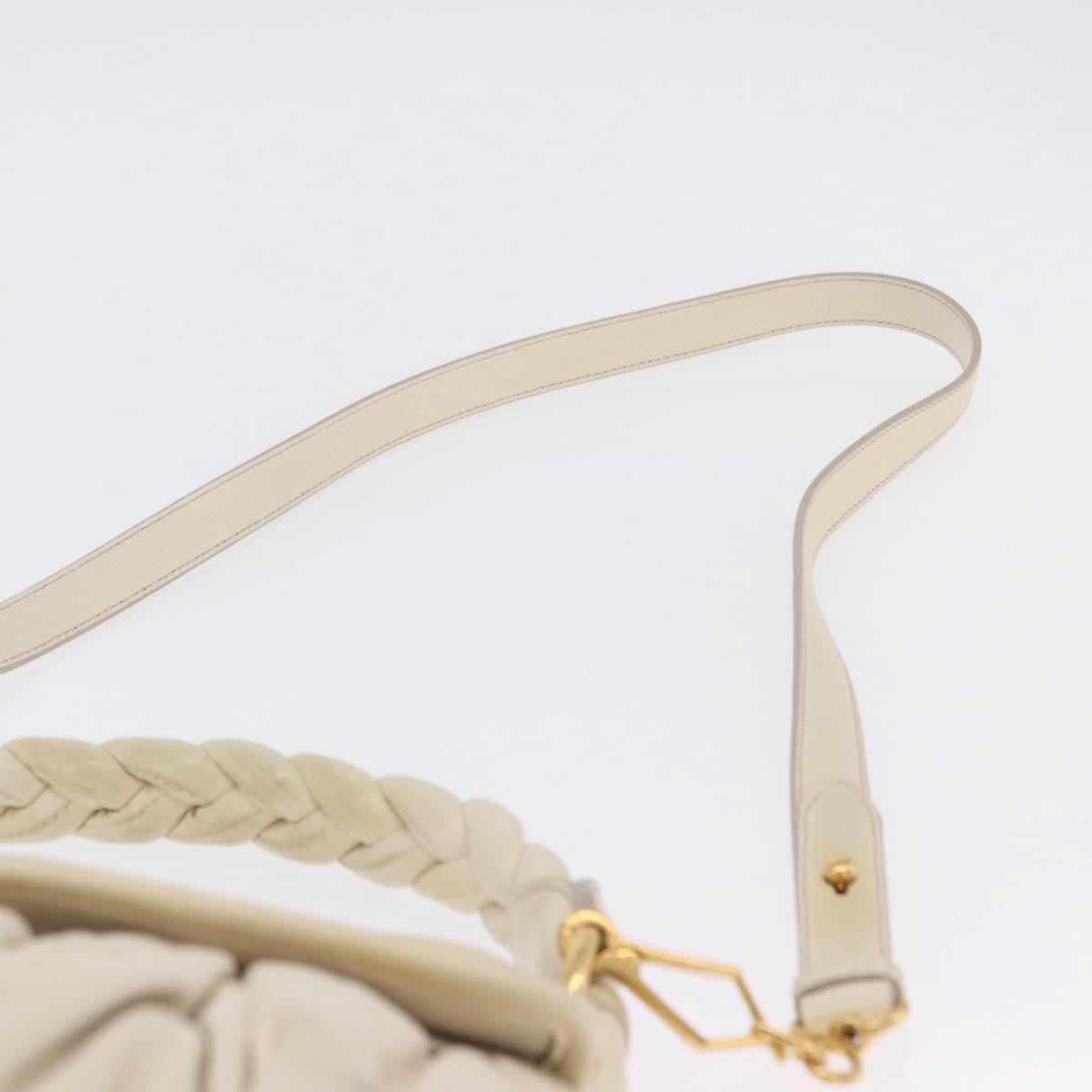 Miu Miu Matelasse Shoulder Bag Leather 2way White Gold Auth 202953V
