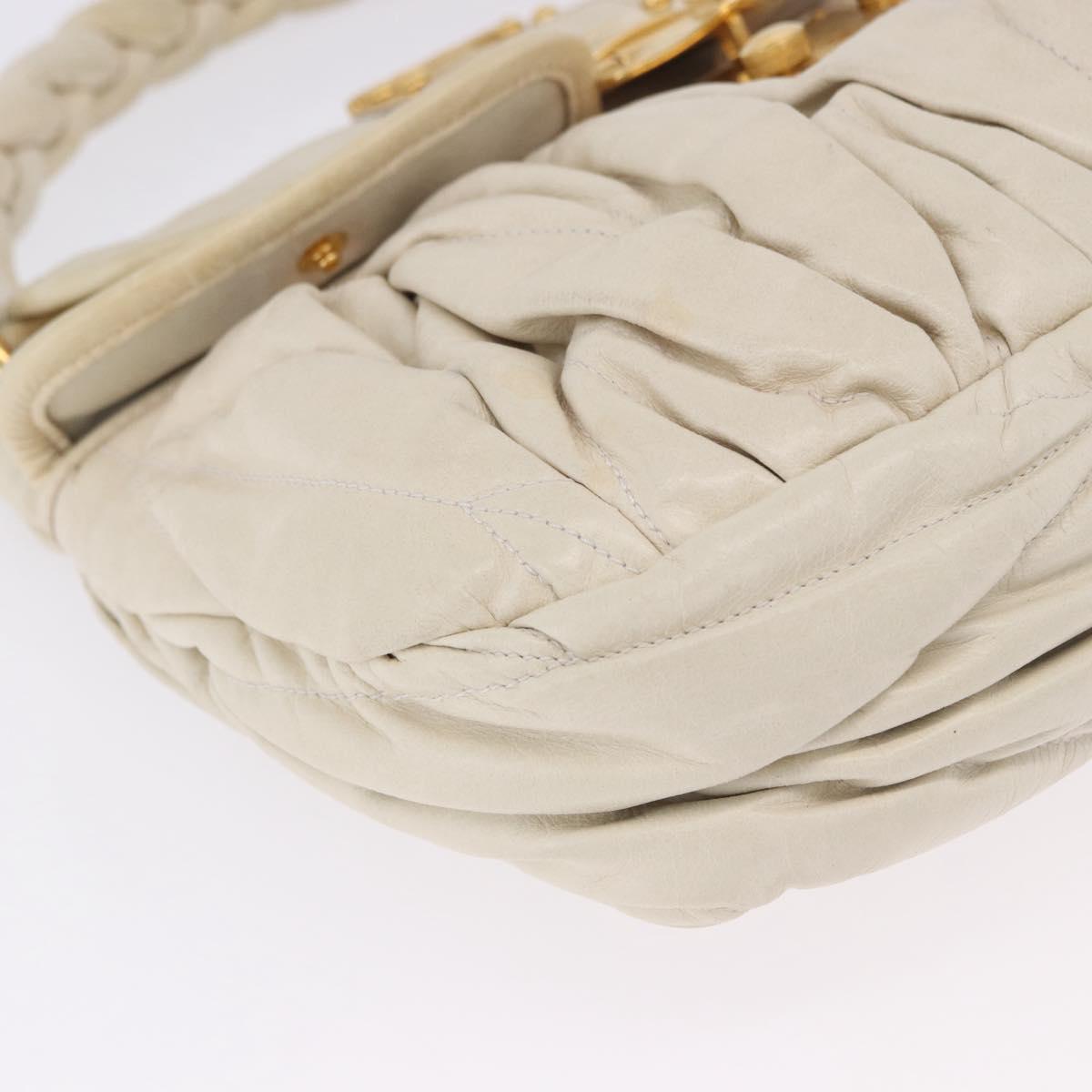Miu Miu Matelasse Shoulder Bag Leather 2way White Gold Auth 202953V