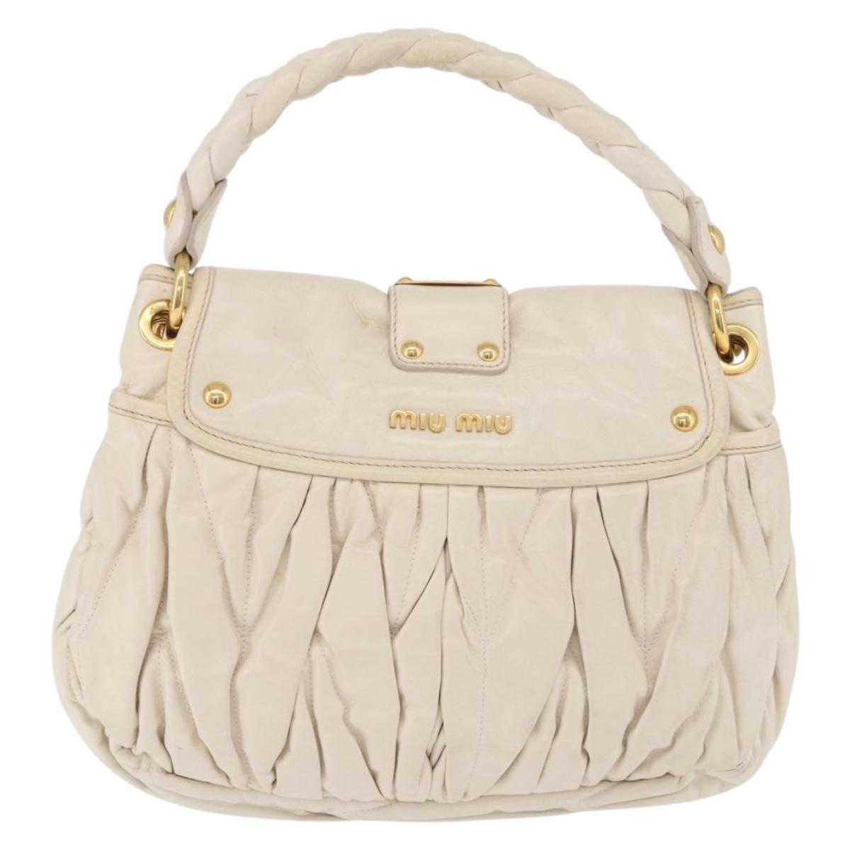 Miu Miu Matelasse Shoulder Bag Leather 2way White Gold Auth 202953V