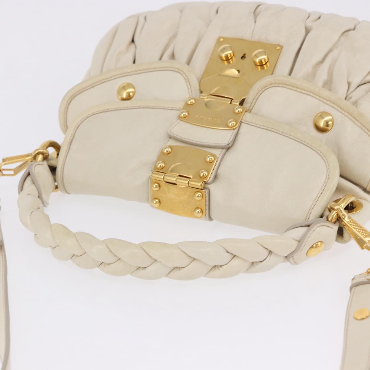 Miu Miu Matelasse Shoulder Bag Leather 2way White Gold Auth 202953V