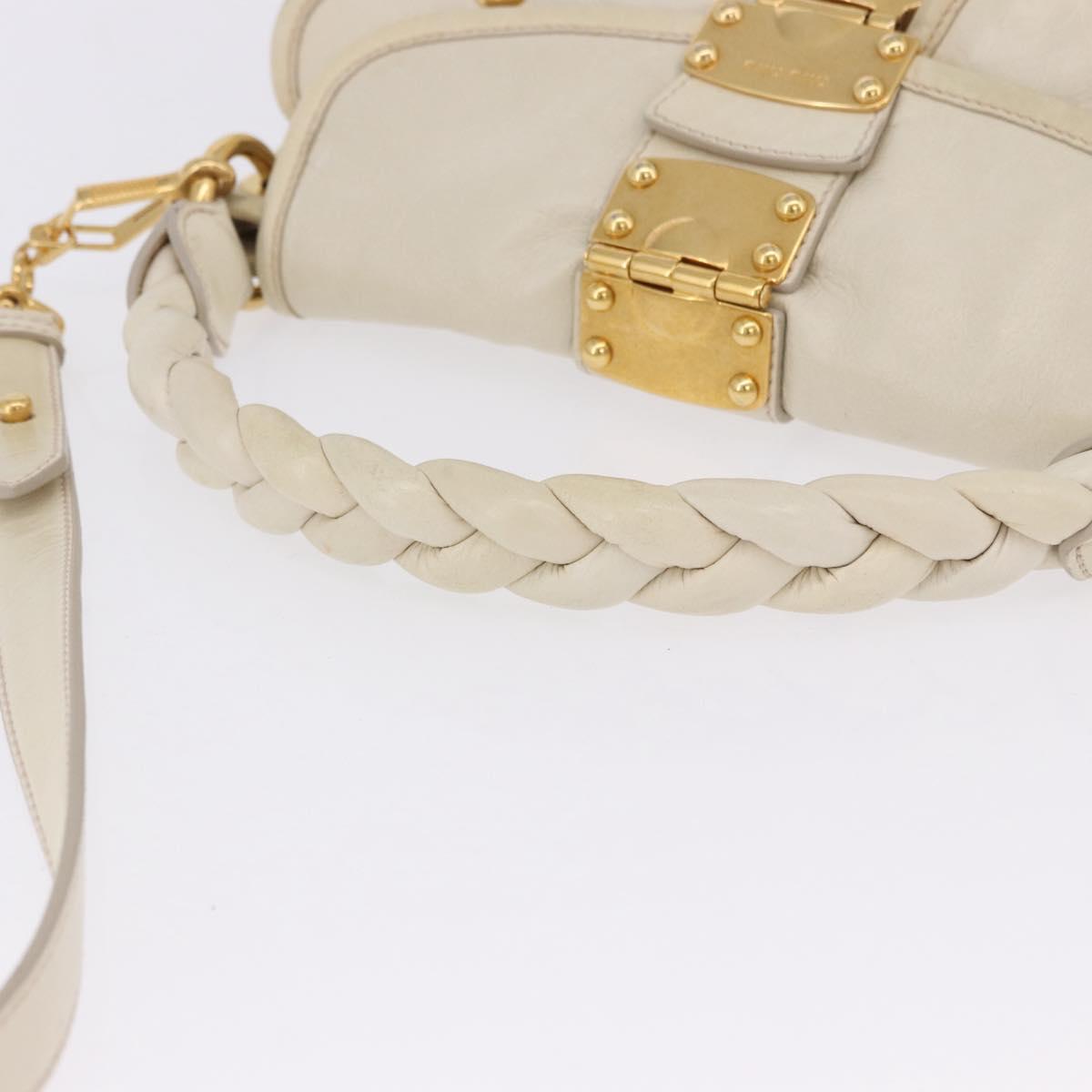 Miu Miu Matelasse Shoulder Bag Leather 2way White Gold Auth 202953V