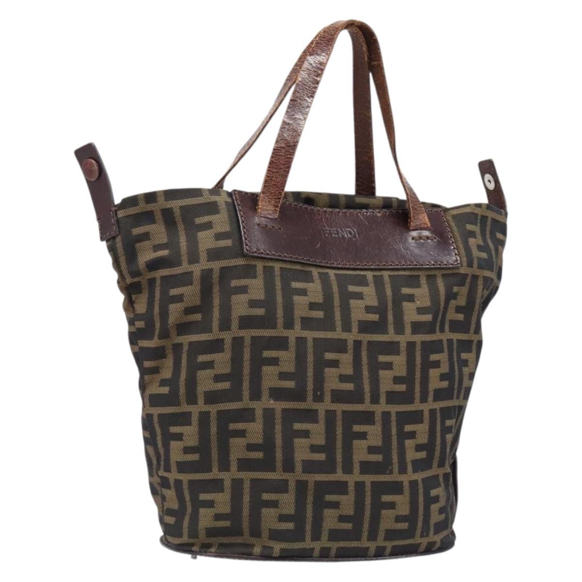 FENDI Zucca Canvas Hand Bag Black Brown Auth 202954