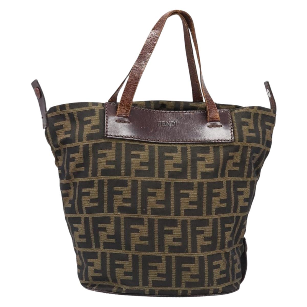 FENDI Zucca Canvas Hand Bag Black Brown Auth 202954