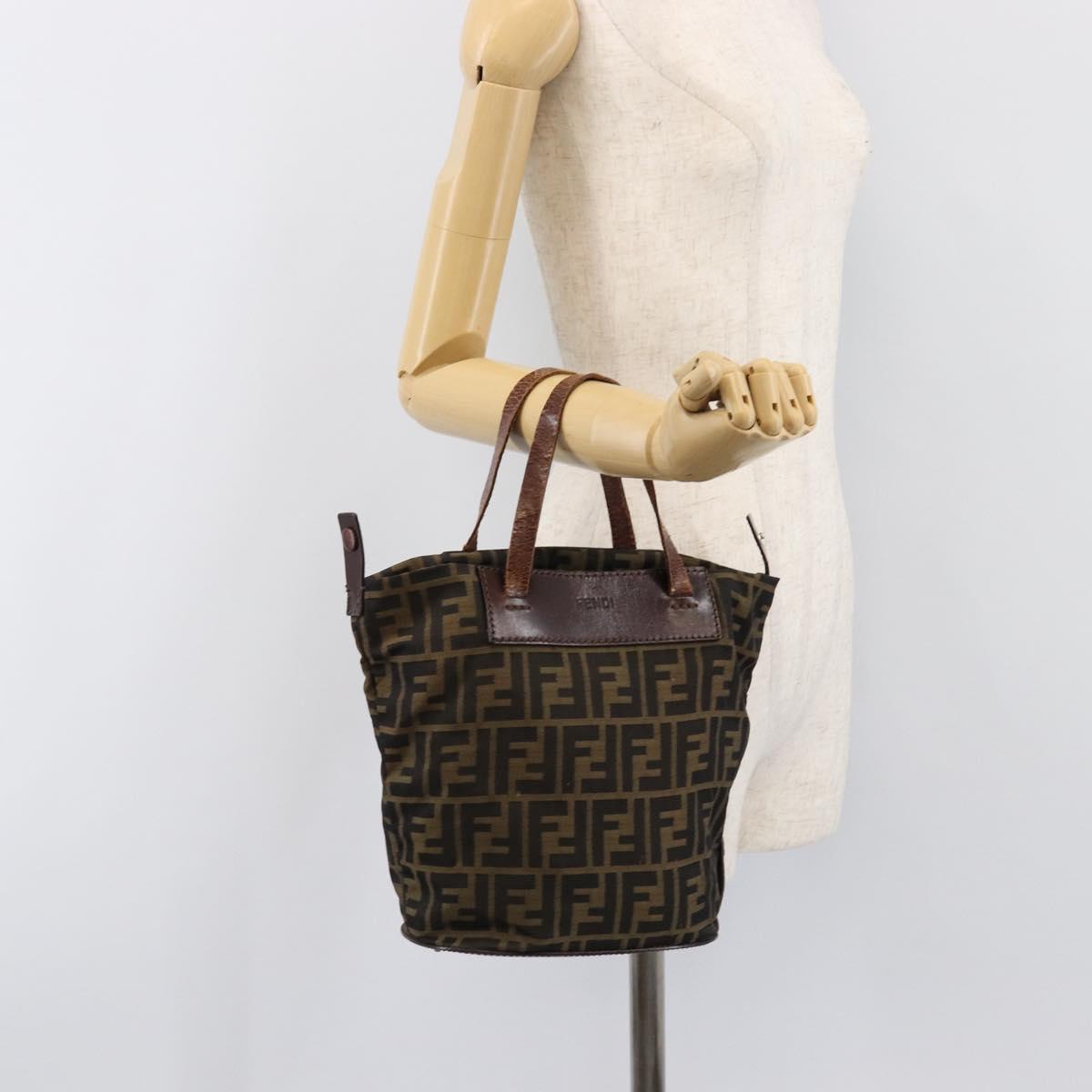 FENDI Zucca Canvas Hand Bag Black Brown Auth 202954
