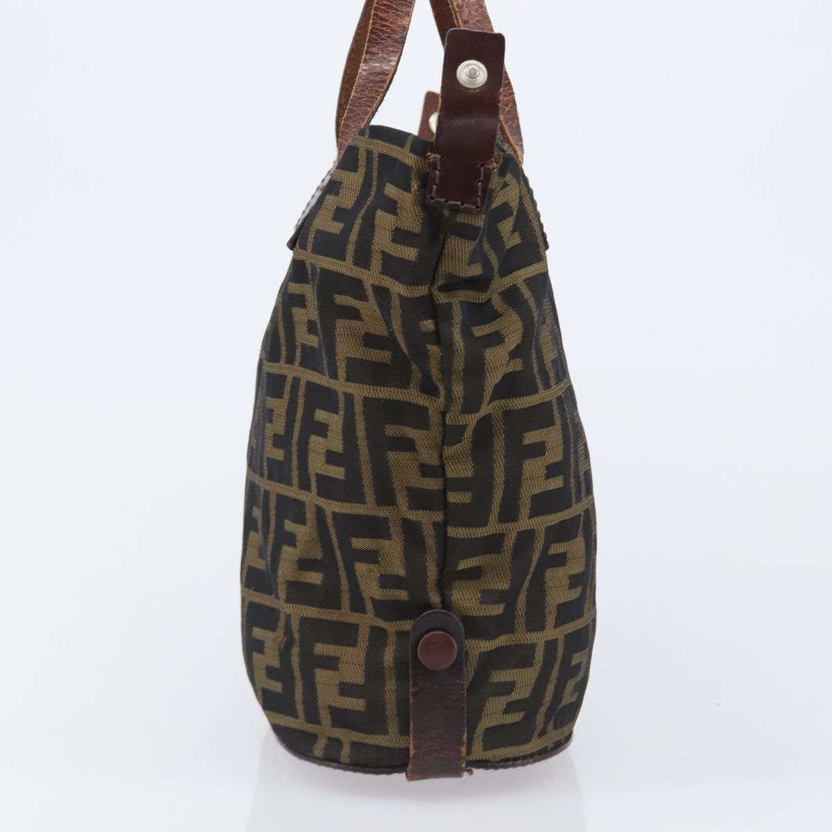 FENDI Zucca Canvas Hand Bag Black Brown Auth 202954