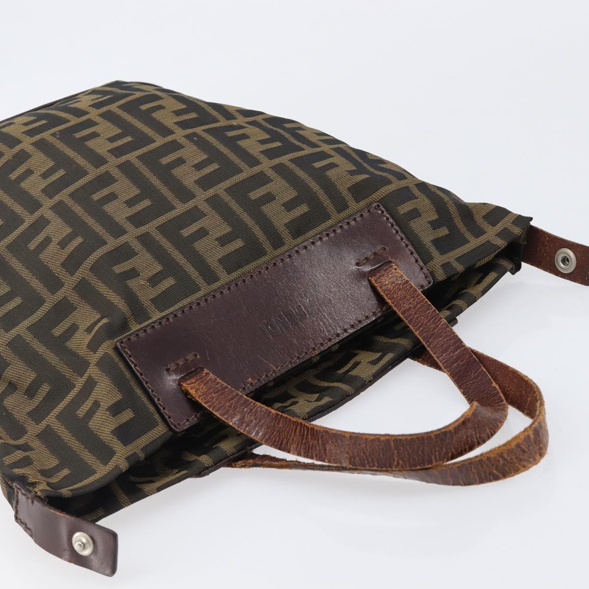 FENDI Zucca Canvas Hand Bag Black Brown Auth 202954