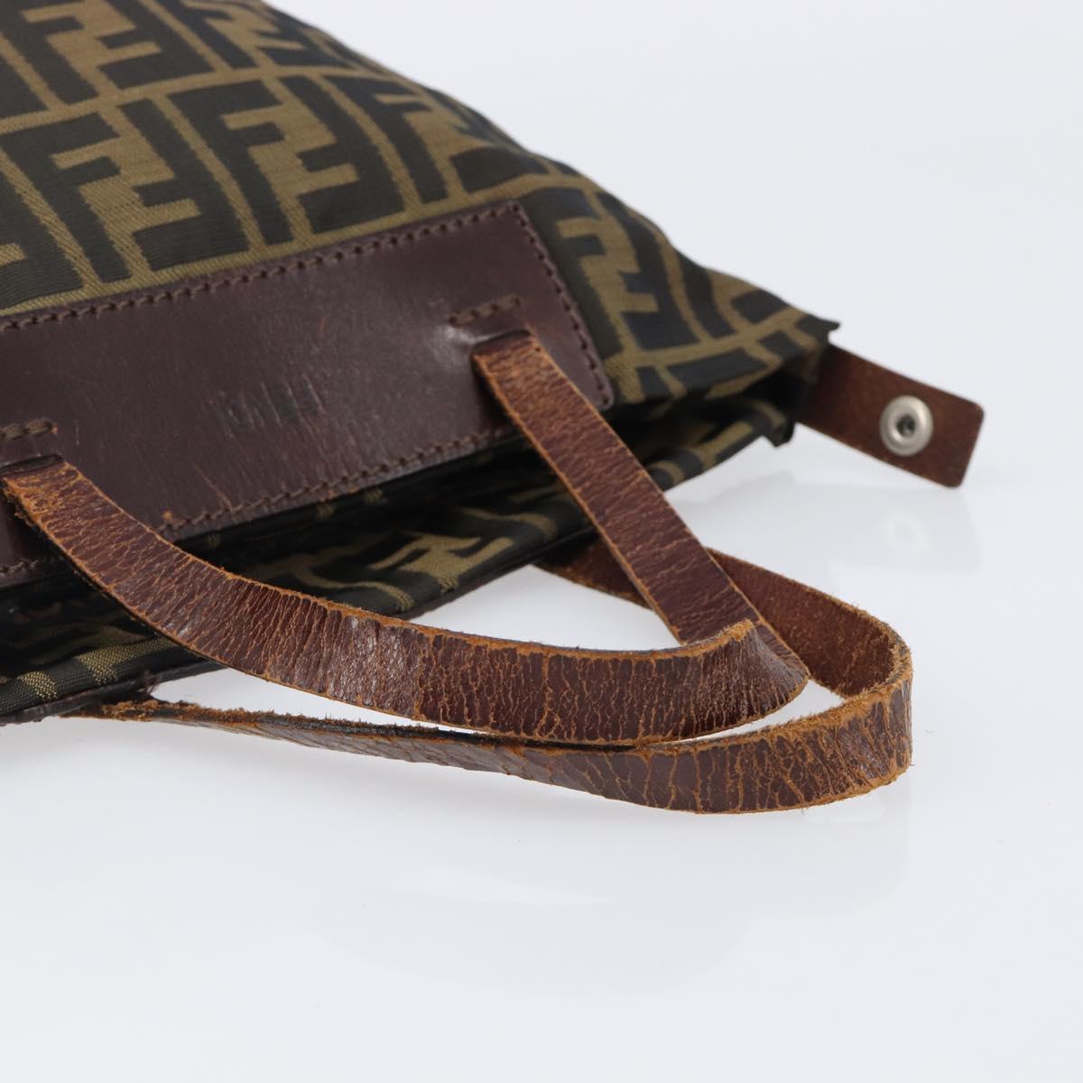 FENDI Zucca Canvas Hand Bag Black Brown Auth 202954
