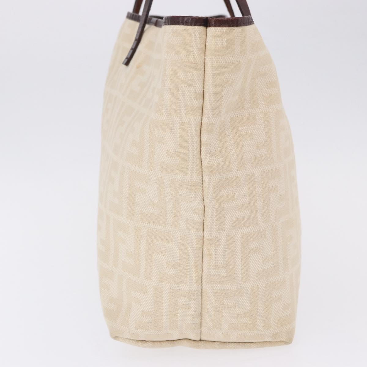 FENDI Zucca Canvas Tote Bag Ivory Silver Auth 202955