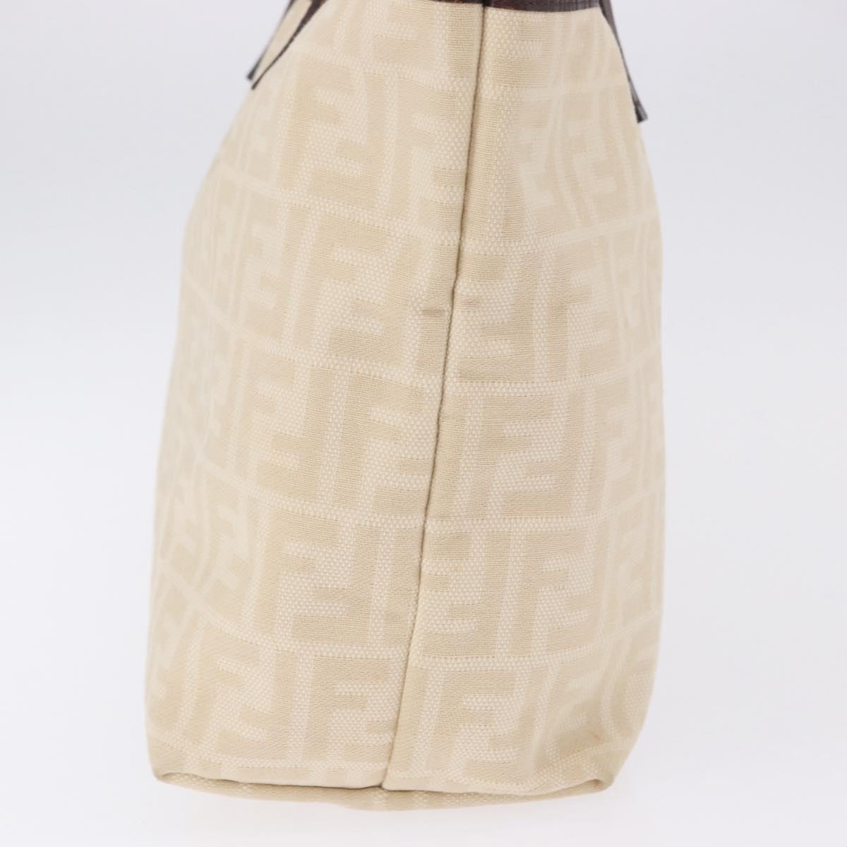 FENDI Zucca Canvas Tote Bag Ivory Silver Auth 202955