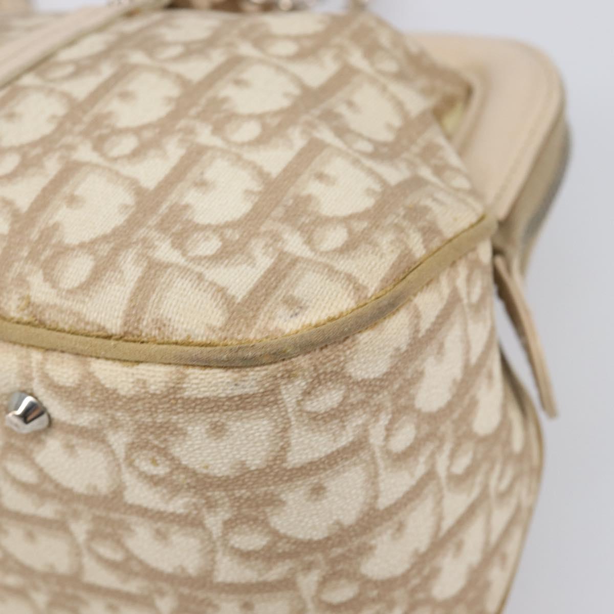 Christian Dior Trotter Canvas Romantic Hand Bag PVC Beige Silver Auth 202956
