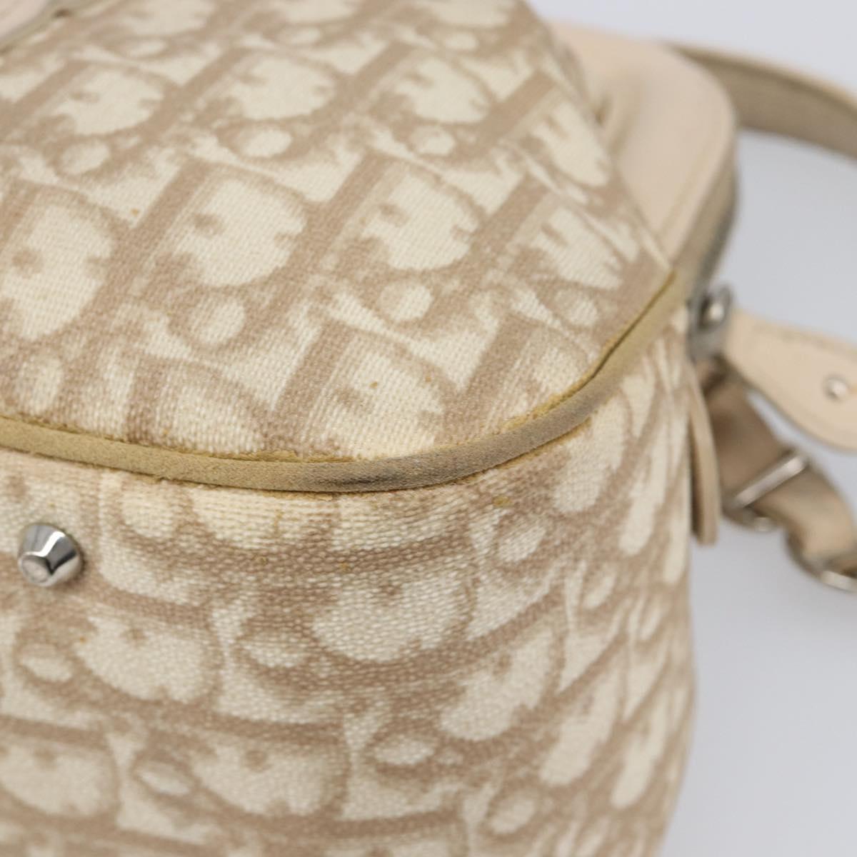 Christian Dior Trotter Canvas Romantic Hand Bag PVC Beige Silver Auth 202956