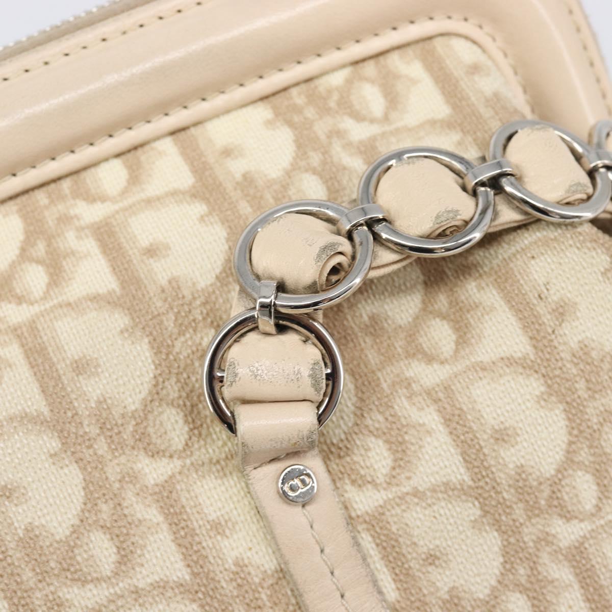 Christian Dior Trotter Canvas Romantic Hand Bag PVC Beige Silver Auth 202956