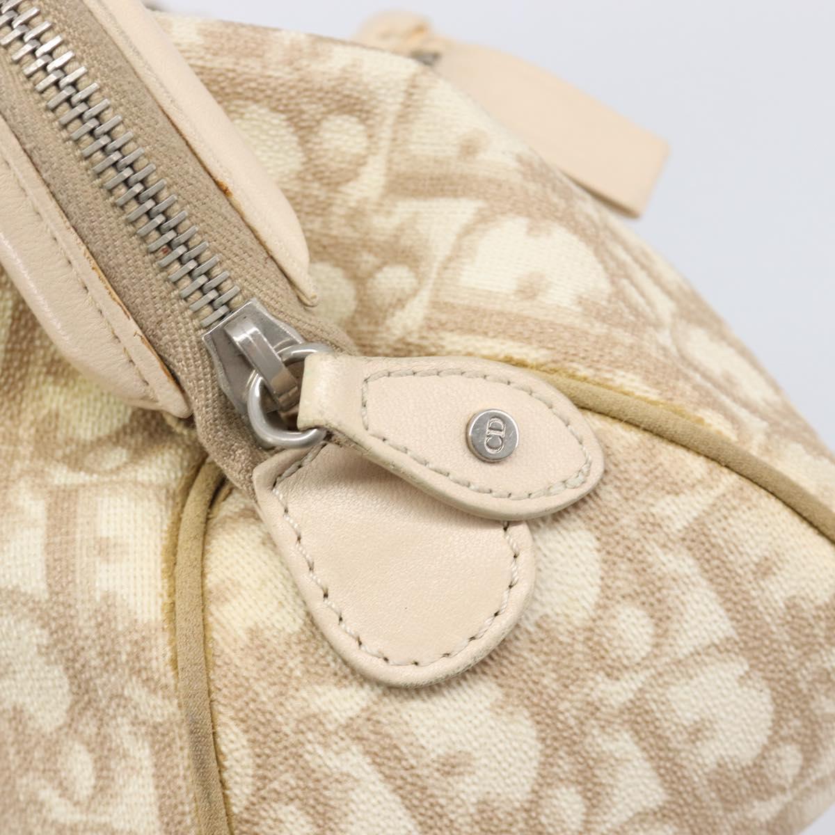 Christian Dior Trotter Canvas Romantic Hand Bag PVC Beige Silver Auth 202956