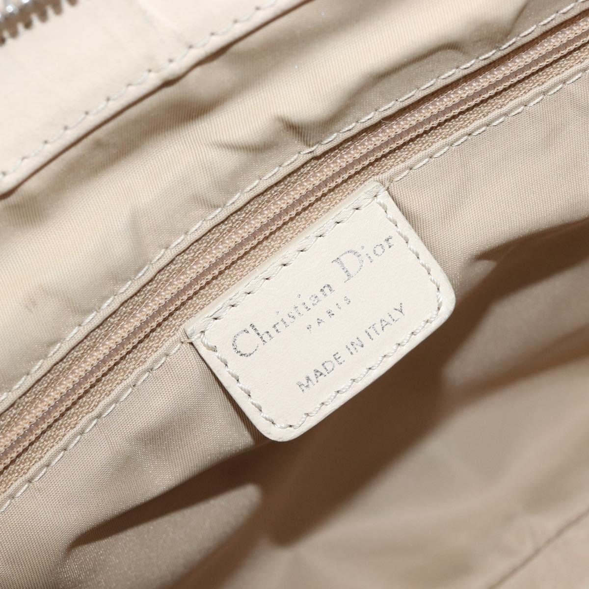 Christian Dior Trotter Canvas Romantic Hand Bag PVC Beige Silver Auth 202956