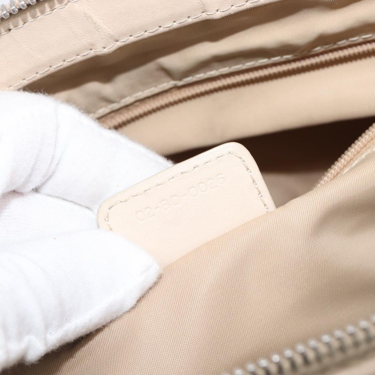 Christian Dior Trotter Canvas Romantic Hand Bag PVC Beige Silver Auth 202956