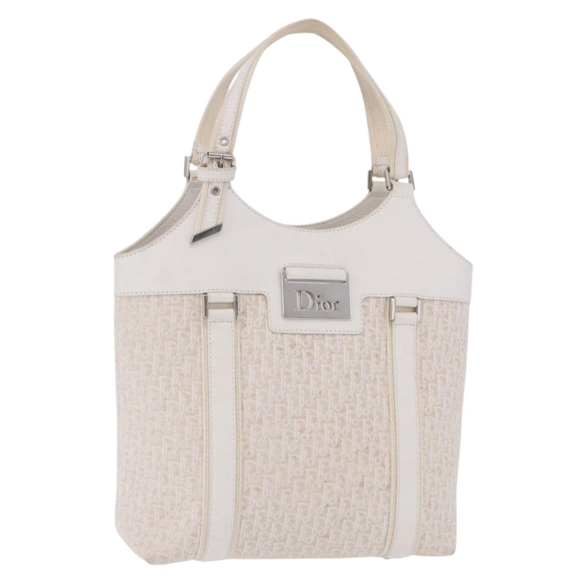 Christian Dior Trotter Canvas Hand Bag White Silver Auth 202957A