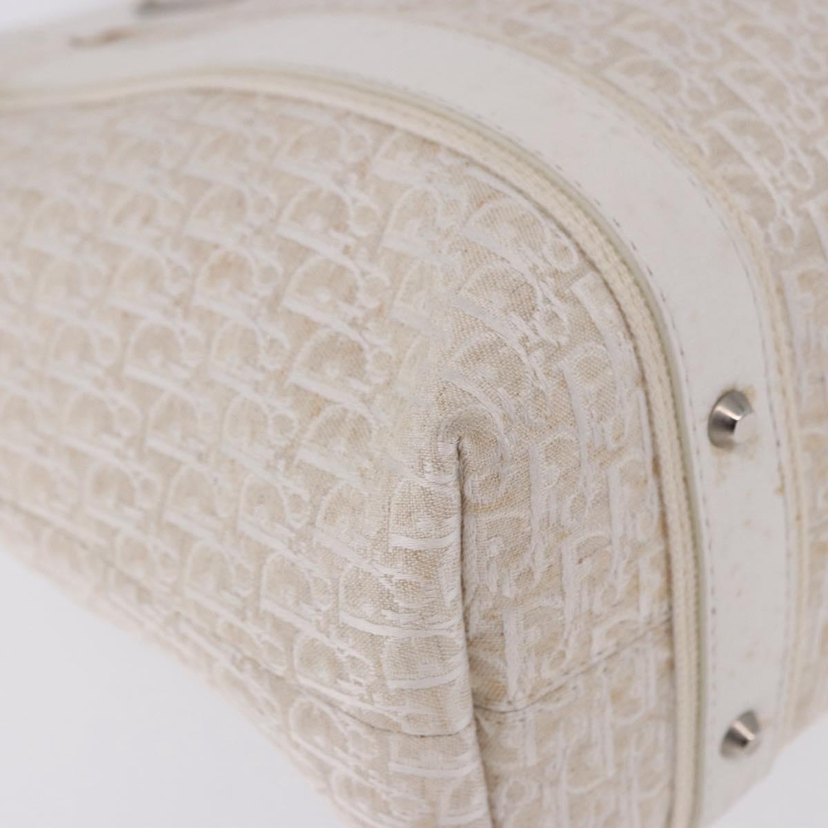 Christian Dior Trotter Canvas Hand Bag White Silver Auth 202957A