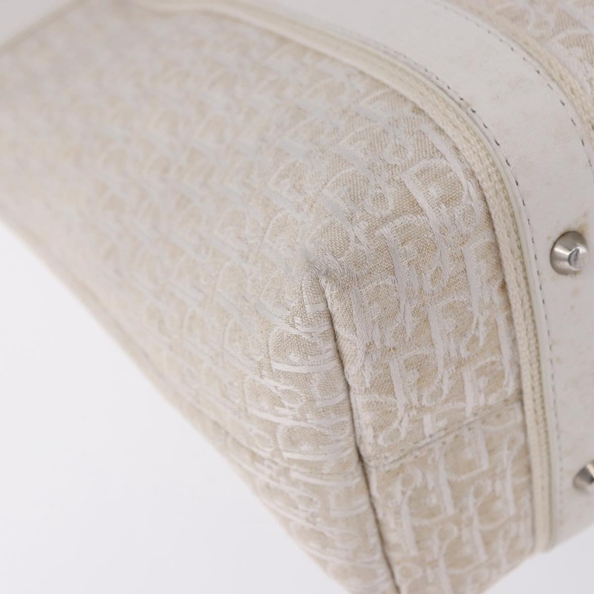 Christian Dior Trotter Canvas Hand Bag White Silver Auth 202957A