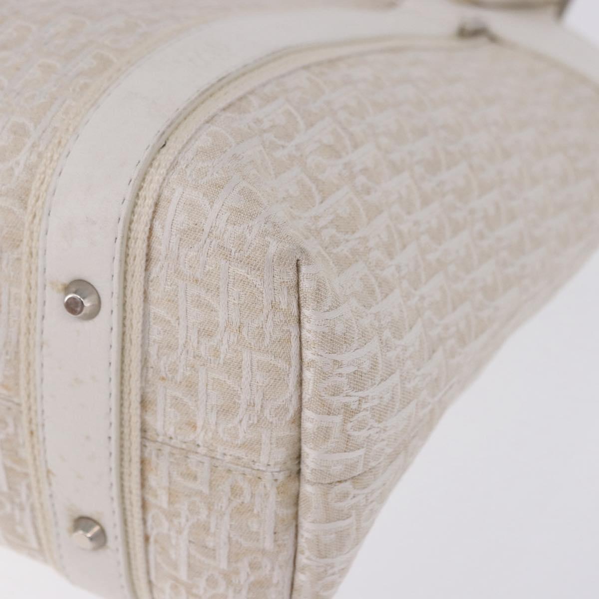 Christian Dior Trotter Canvas Hand Bag White Silver Auth 202957A
