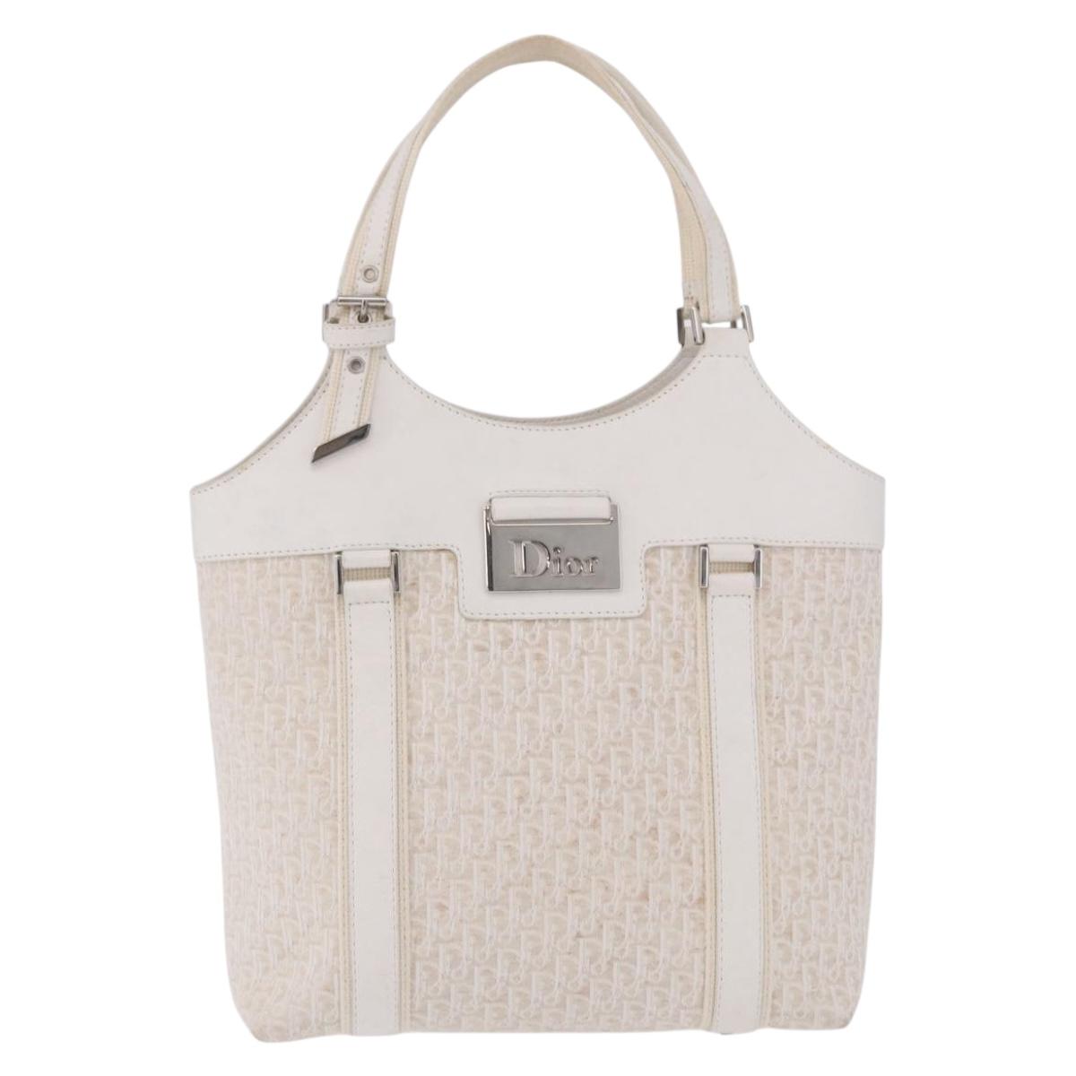 Christian Dior Trotter Canvas Hand Bag White Silver Auth 202957A