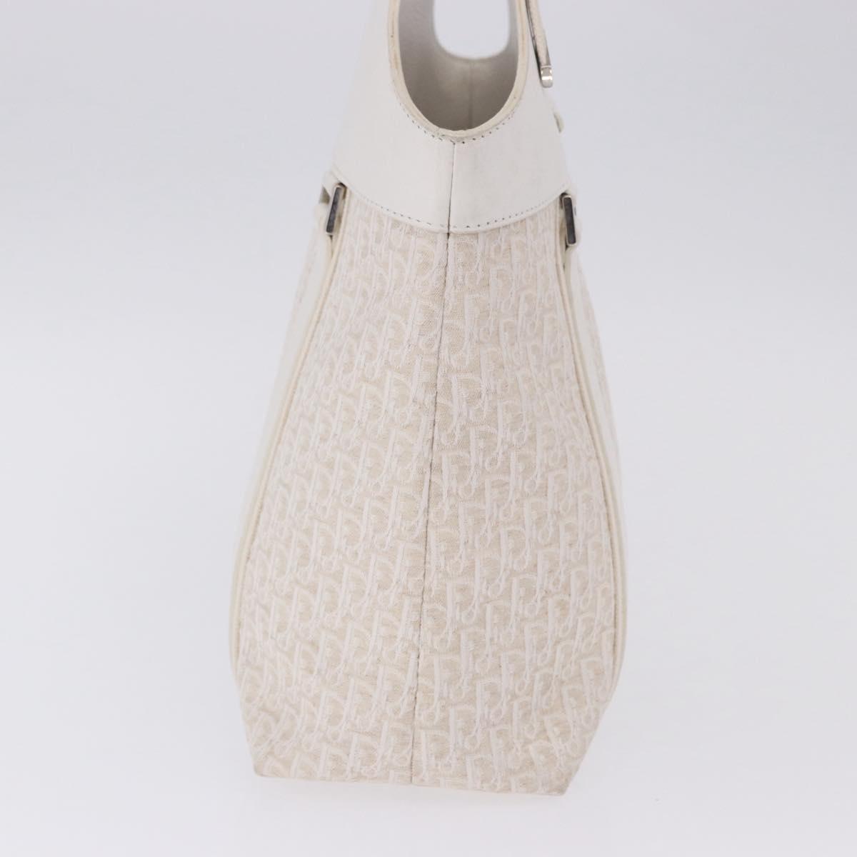 Christian Dior Trotter Canvas Hand Bag White Silver Auth 202957A
