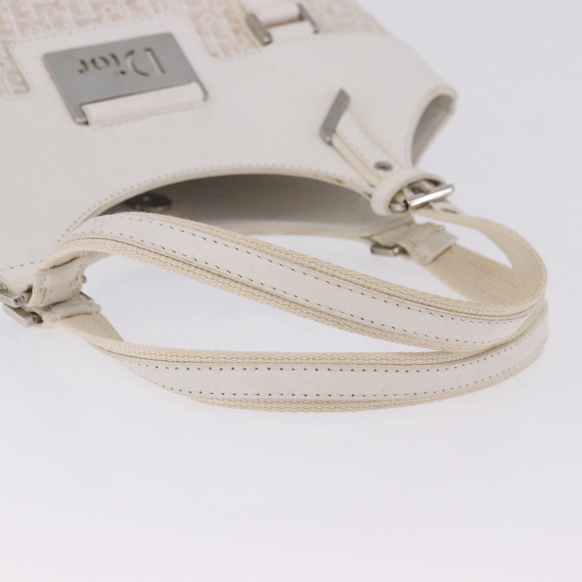 Christian Dior Trotter Canvas Hand Bag White Silver Auth 202957A