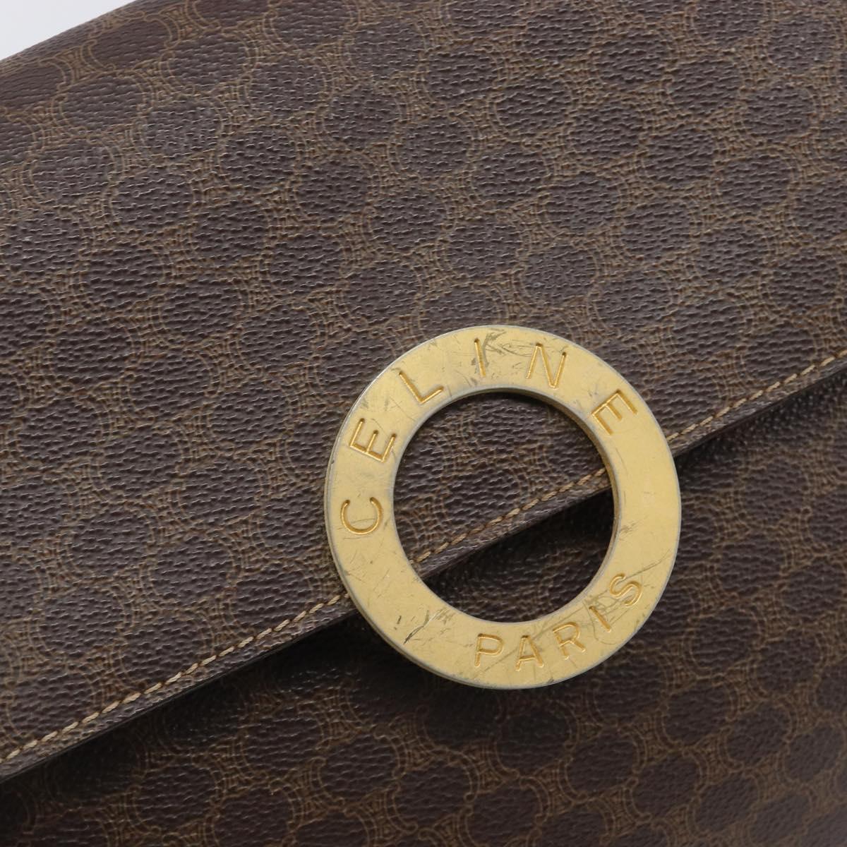 CELINE Macadam Canvas Circle Shoulder Bag PVC Leather Brown Gold Auth 202958