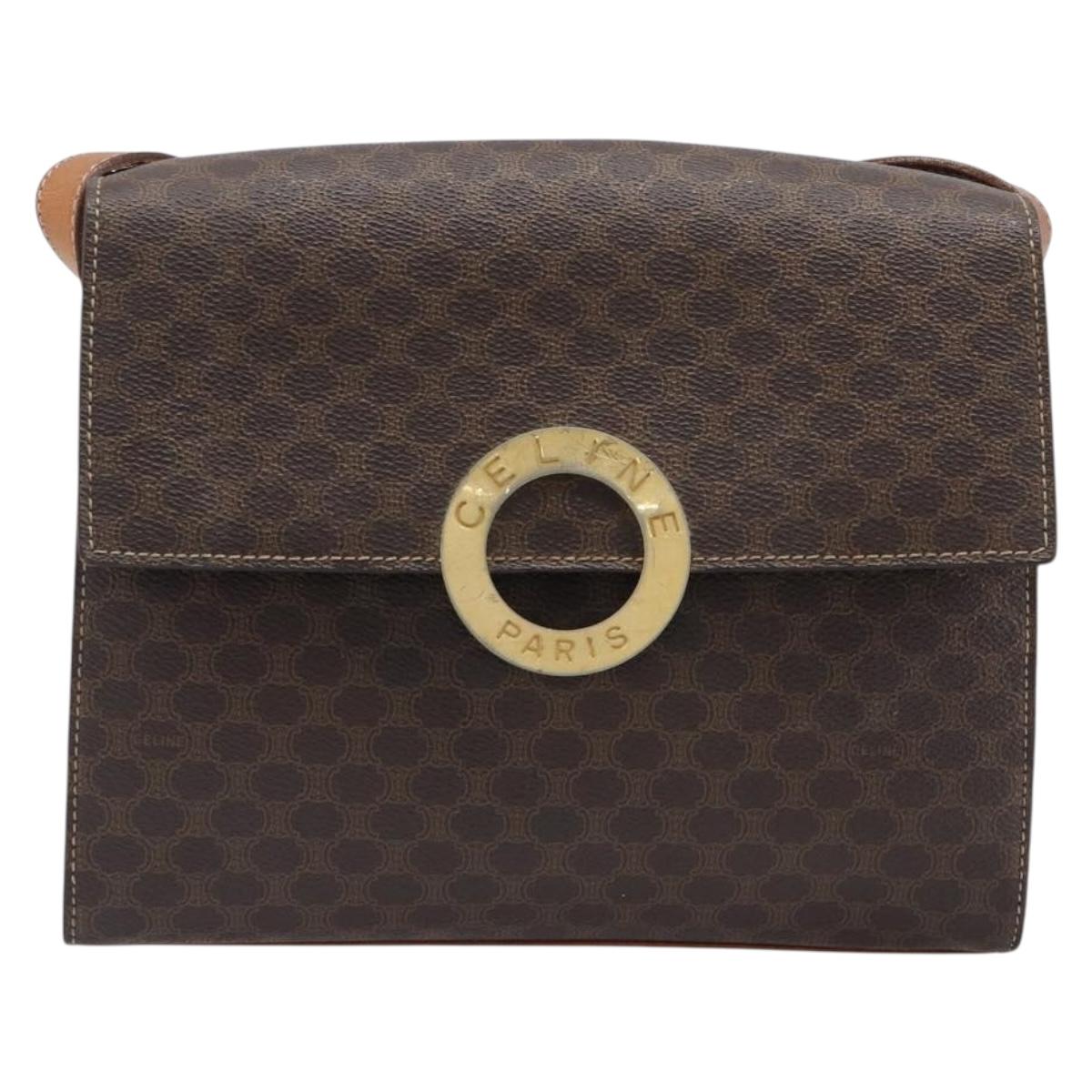 CELINE Macadam Canvas Circle Shoulder Bag PVC Leather Brown Gold Auth 202958