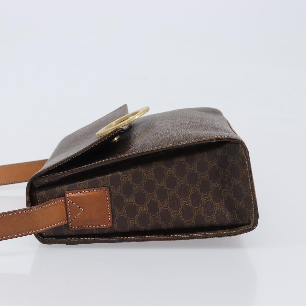 CELINE Macadam Canvas Circle Shoulder Bag PVC Leather Brown Gold Auth 202958
